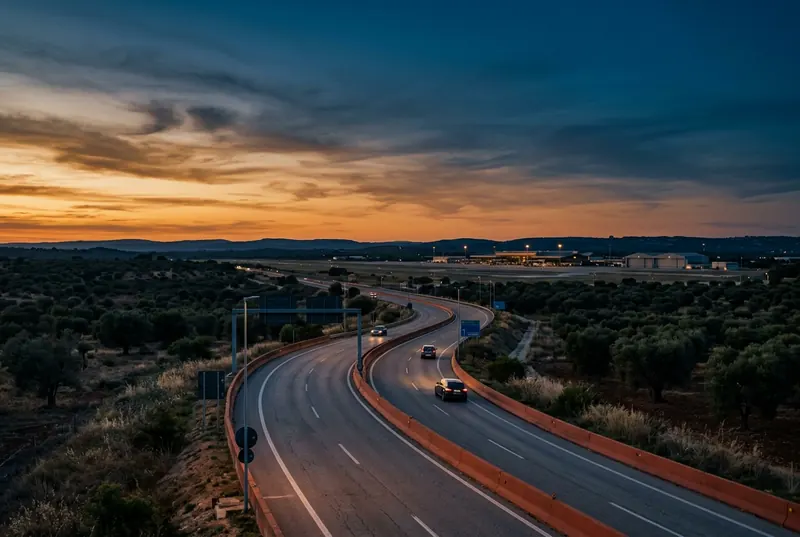Strada verso l’aeroporto al crepuscolo