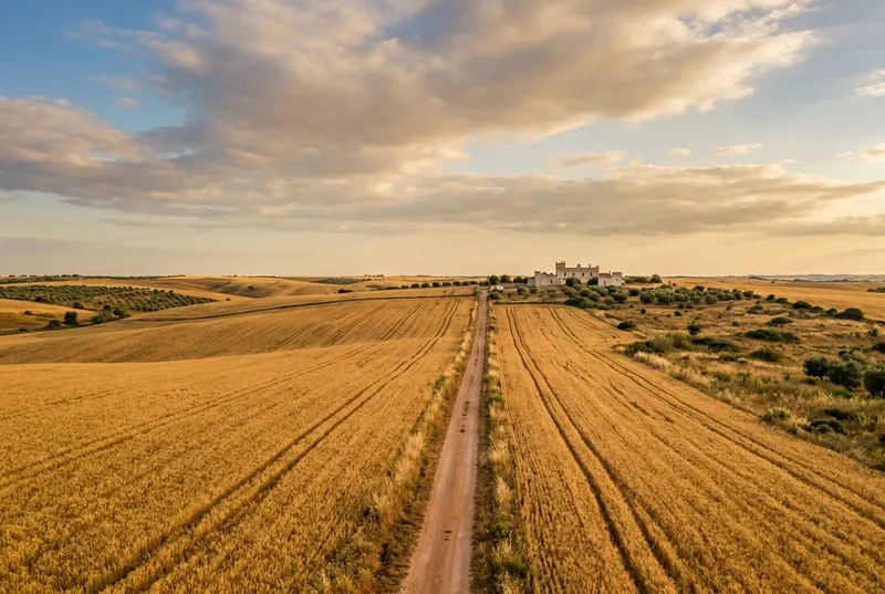 Altopiano della Murgia con campi di grano e masseria